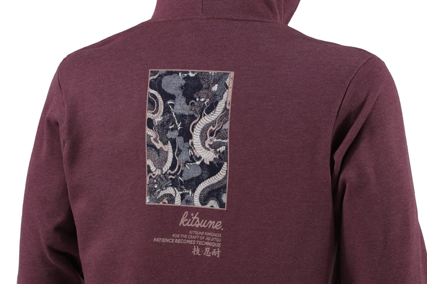 "Twin Dragon" Hoodie - Maroon Heather